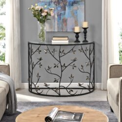 Wren Bird and Leaf Branches Bronze Console Table