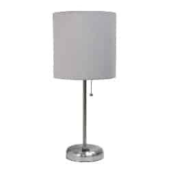 bedroom furniture - Brushed Steel Lamp with Charging Outlet