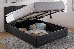 bedroom furniture - Cambridge Upholstered Faux Leather Platform Bed with Wooden Slat Support and Under Bed Storage