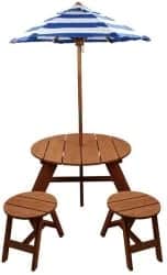 Home Wear Wood Round Table with Umbrella and 2 Chairs Patio Table