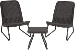 3 Piece Resin Wicker Furniture Set with Patio Table and Outdoor Chairs