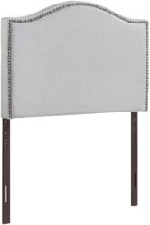 Curl Linen Fabric Upholstered Twin Headboard with Nailhead Trim and Curved Shape