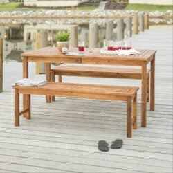 Dominica Contemporary 3 Piece Slatted Acacia Wood Outdoor Dining Table and Bench Set