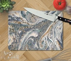 Best Personalized Hpusewarming Gifts - Ocean Marble Personalized Glass Cutting Board (1)