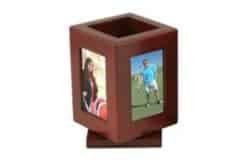Personalized Practical Housewarming Gifts - Rotating Personalized Wooden Pencil Cup With 3 Frames (1)