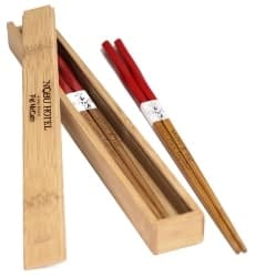 Engraved Fine Dining Twisted Red Chinese Bamboo Chopsticks Pair & Box (1)