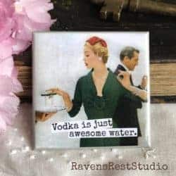 funny housewarming gifts for men - Vintage Woman - Vodka Is Just Awesome Water
