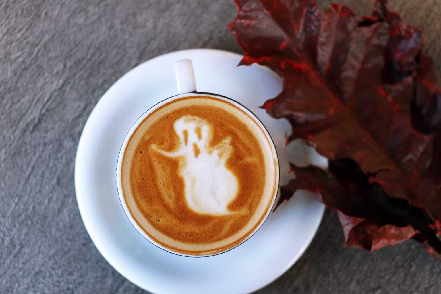 A coffee designed with a ghost shape