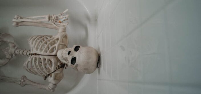 Skull lying on a bath thub