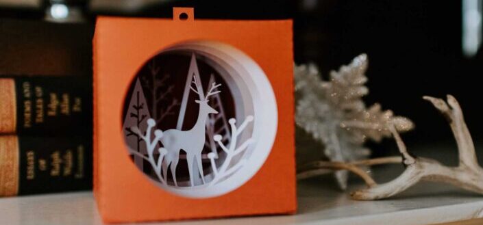 white and orange deer on box christmas decor
