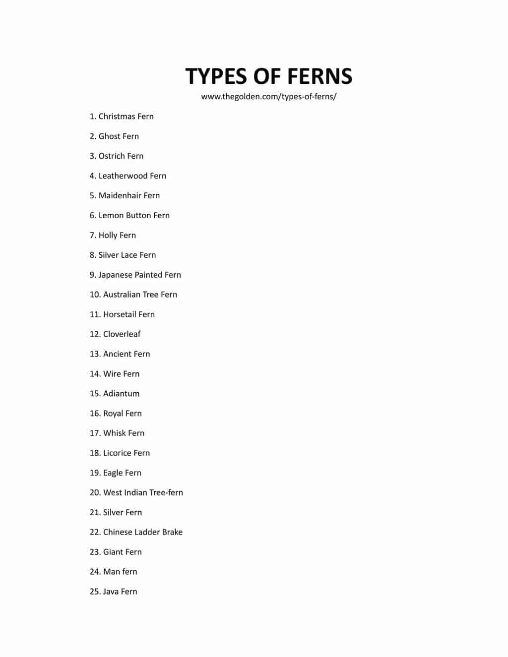 Downloadable list of fern varieties