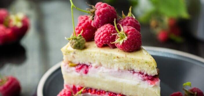 a sliced of raspberry cake