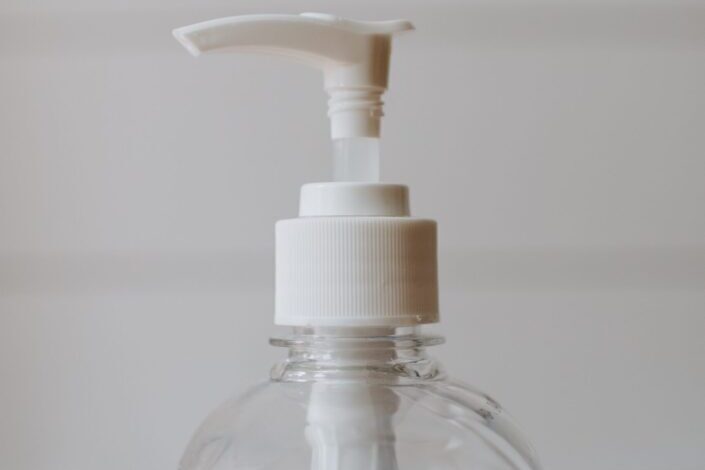 Bottle of clear hand sanitizer